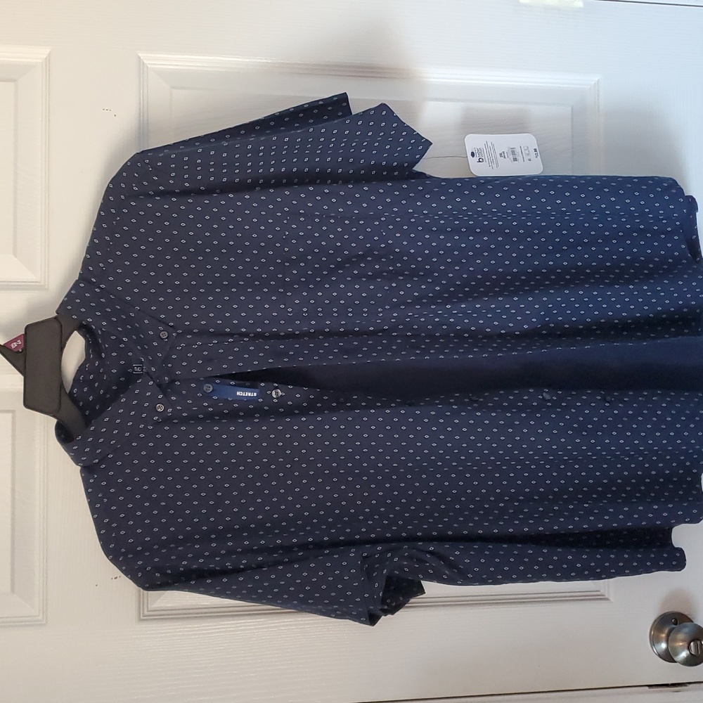 George Men's Dark Navy Diamond Short Sleeve Button Down Shirt, 2XL